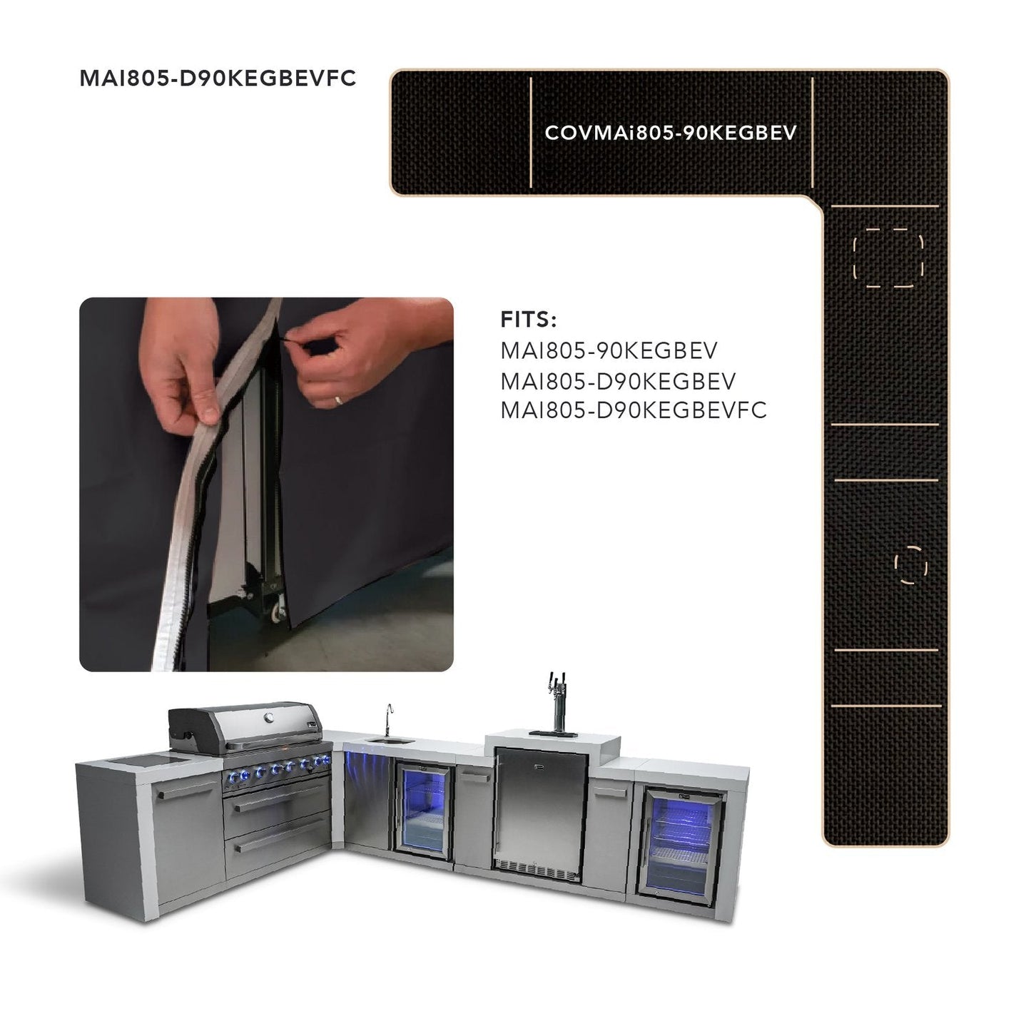 Cover for Mont Alpi 805 Island with a 90 Degree Corner, Kegerator and Beverage Center - COVMAi805-90KEGBEV