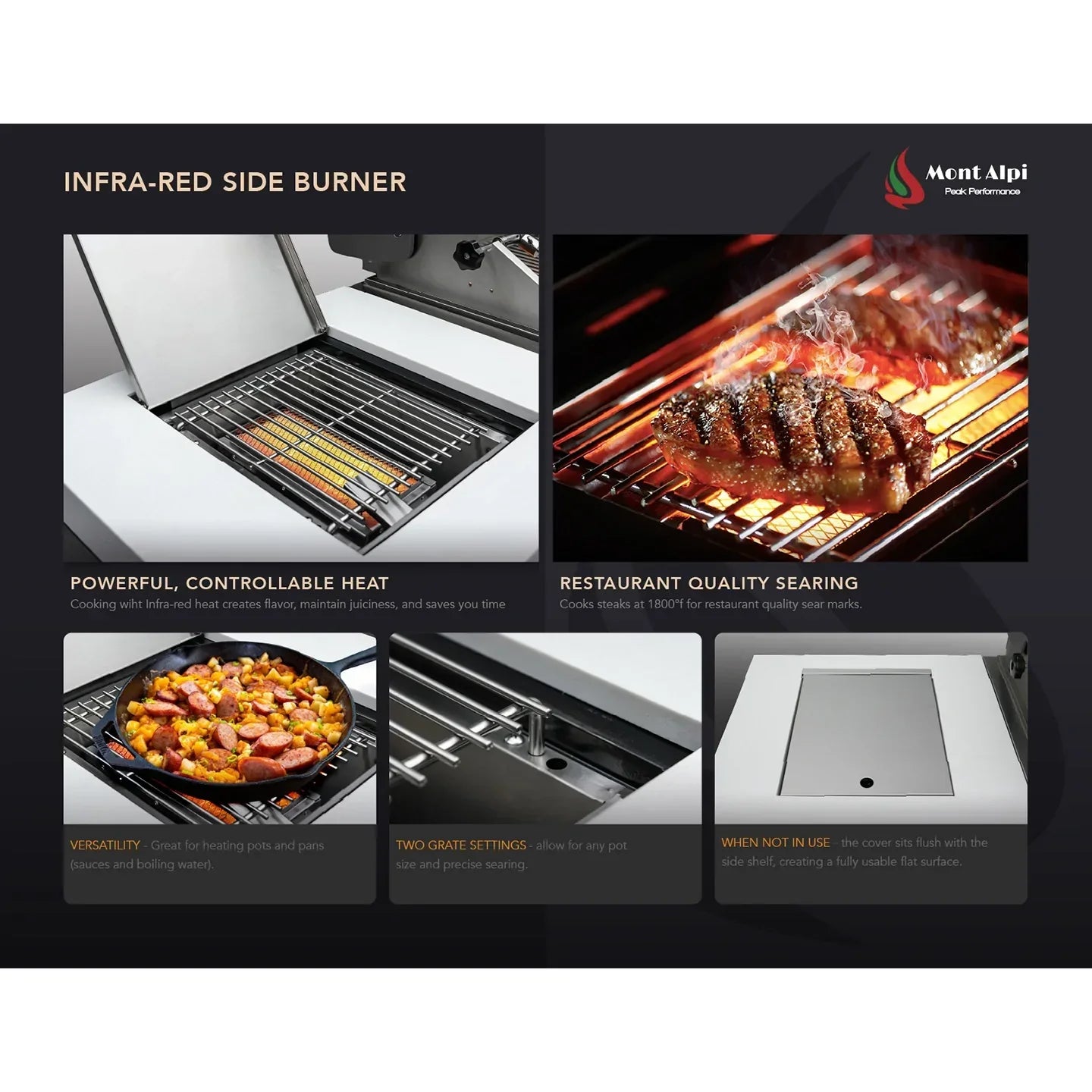 Mont Alpi 400 Deluxe BBQ Grill Island with L-Shape, Kegerator, Beverage Center & Fridge Cabinet - MAi400-D90KEGBEVFC