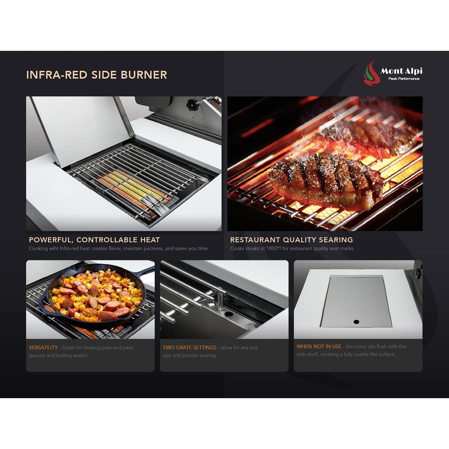 Mont Alpi 805 Black Stainless Steel BBQ Grill Island with V-Shape - MAi805-BSS45C