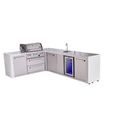 Mont Alpi 400 Deluxe BBQ Grill Island with L-Shape, Beverage Center & Extra Storage - MAi400-D90BEVXL
