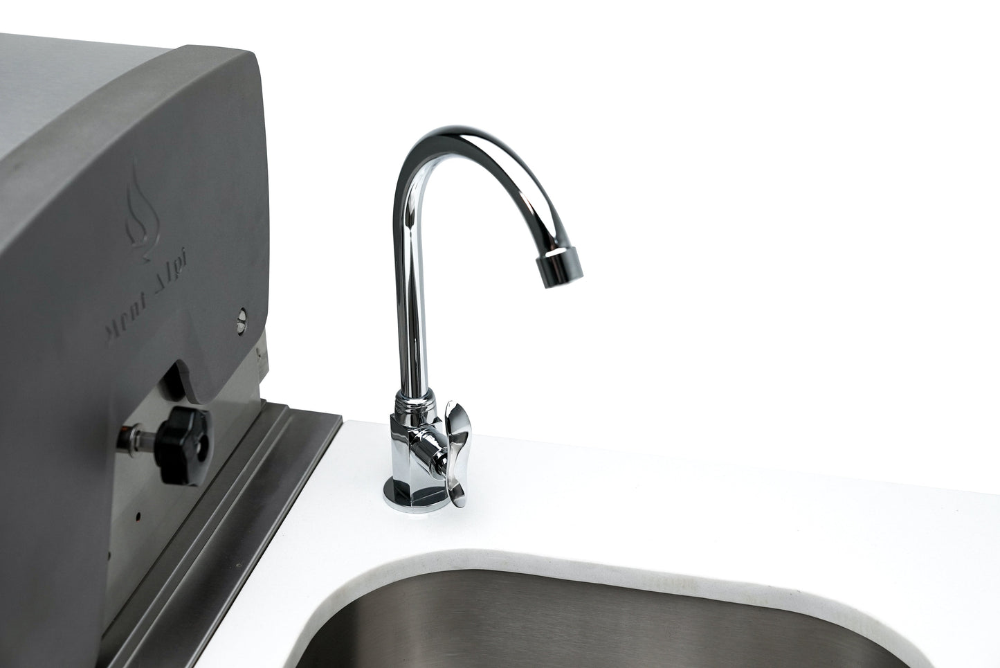 Mont Alpi 400 Deluxe BBQ Grill Island with Beverage Center, Kegerator, Extra Storage & Fridge - MAi400-DKEGBEVFCXL