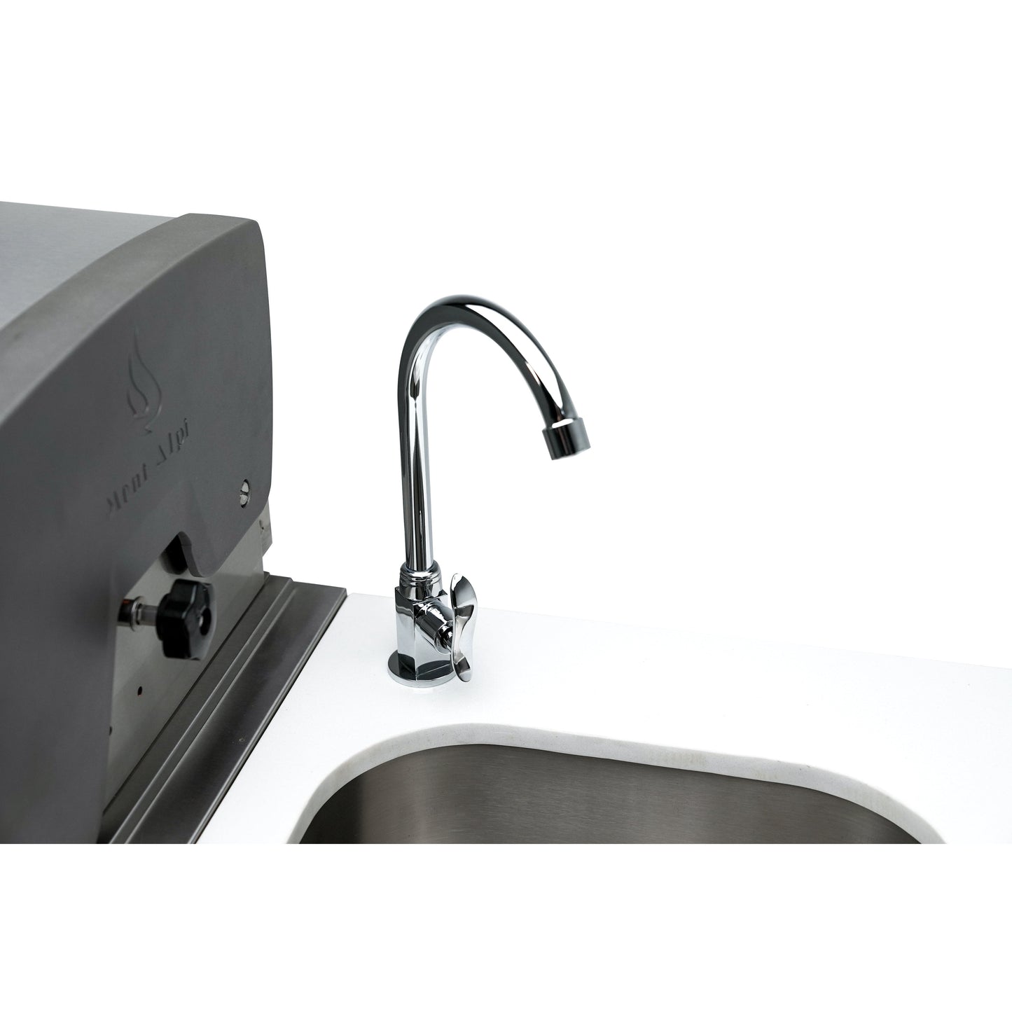 Mont Alpi 400 Deluxe BBQ Grill Island with L-Shape, Beverage Center, Kegerator & Extra Drawer Storage - MAi400-D90KEGBEVDR