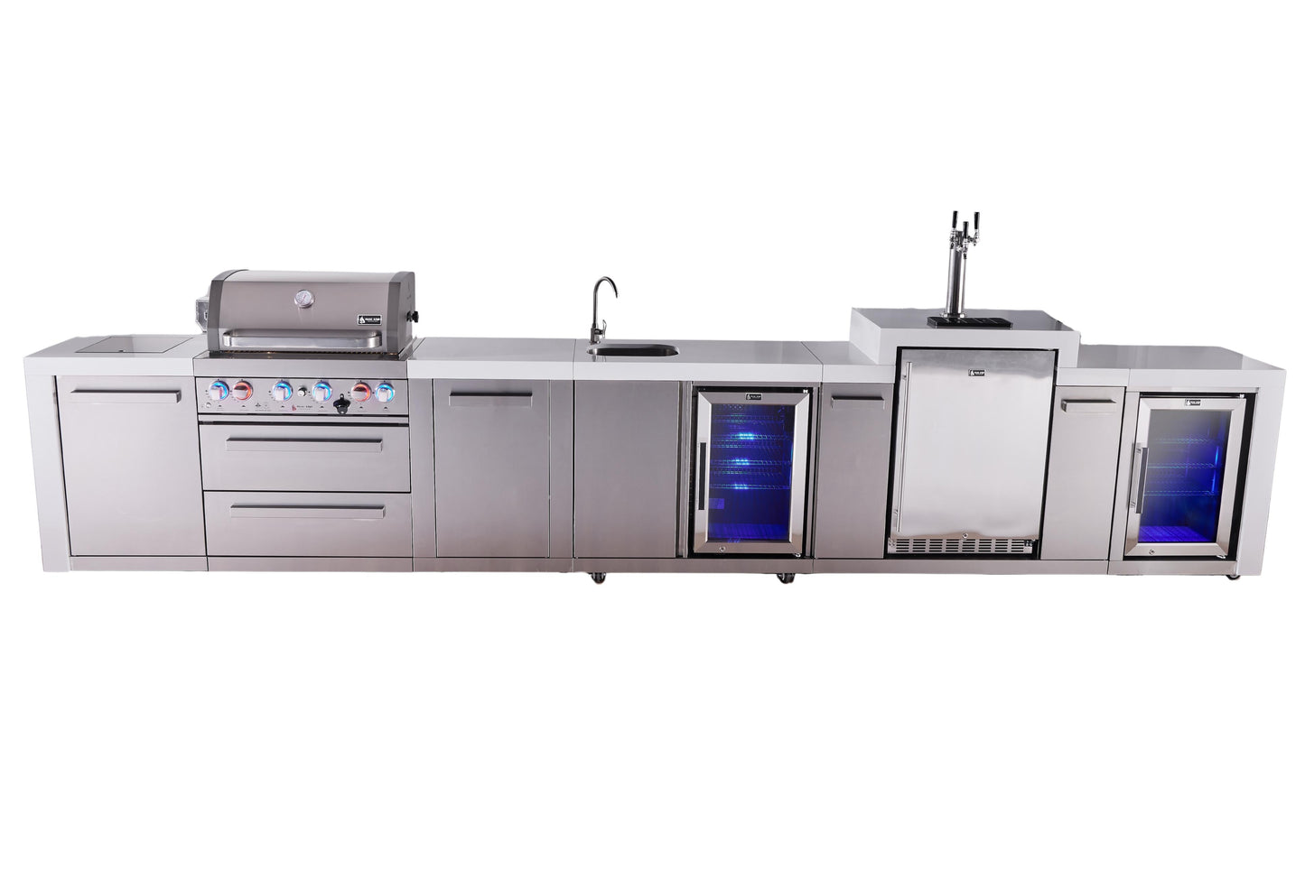 Mont Alpi 400 Deluxe BBQ Grill Island with Beverage Center, Kegerator, Extra Storage & Fridge - MAi400-DKEGBEVFCXL