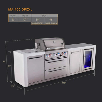 Mont Alpi 400 Deluxe BBQ Grill Island with Extra Storage & Fridge - MAi400-DFCXL