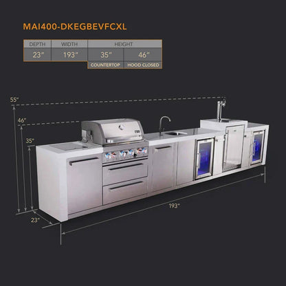 Mont Alpi 400 Deluxe BBQ Grill Island with Beverage Center, Kegerator, Extra Storage & Fridge - MAi400-DKEGBEVFCXL