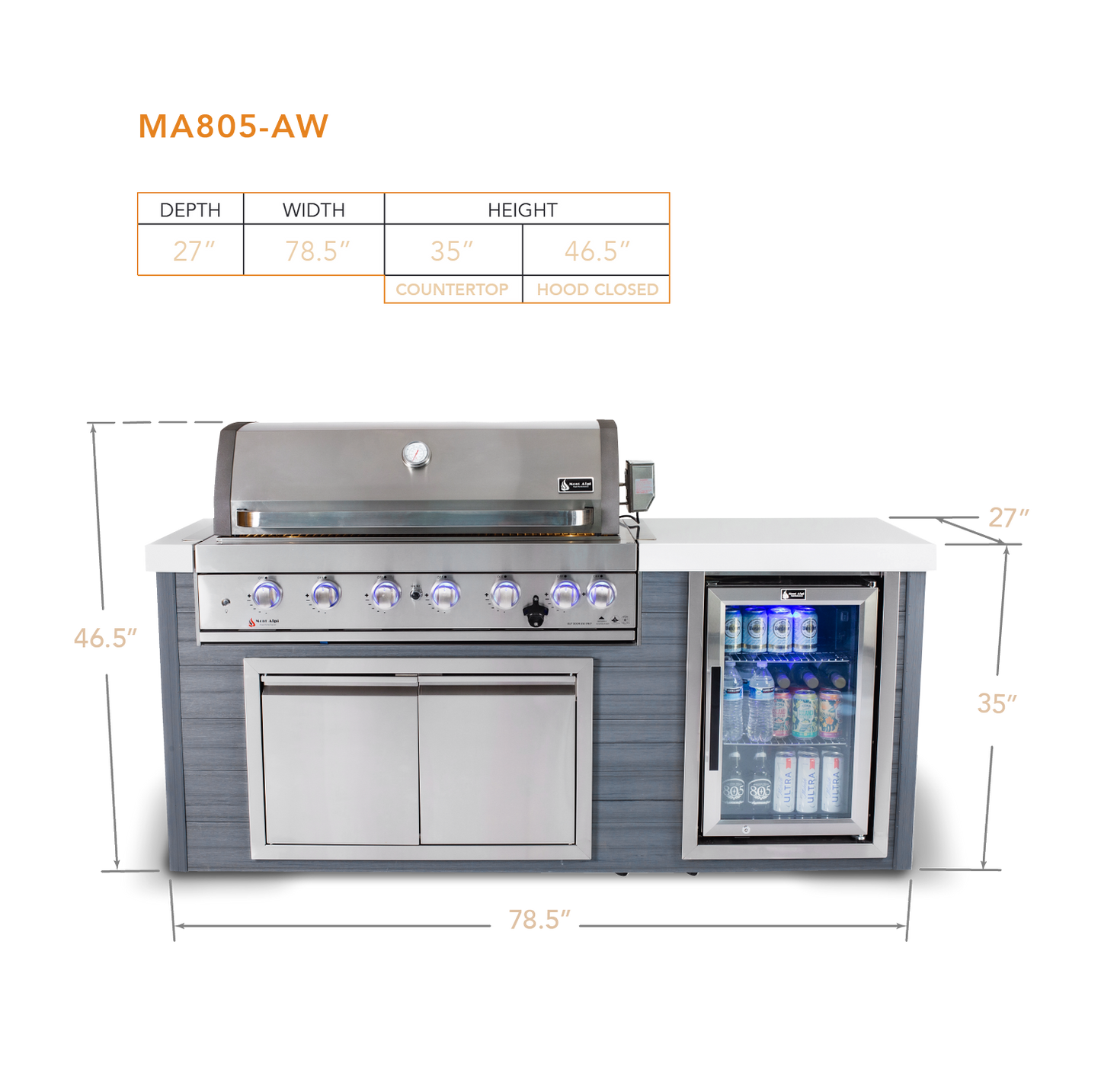 Mont Alpi Artwood 6-Burner Stainless Steel BBQ Grill Island - MA805-AW