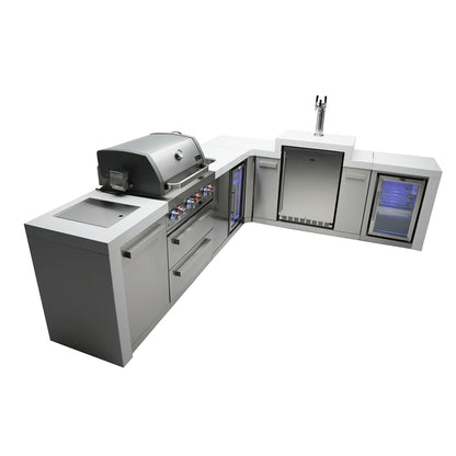 Mont Alpi 400 Deluxe BBQ Grill Island with L-Shape, Kegerator, Beverage Center & Fridge Cabinet - MAi400-D90KEGBEVFC