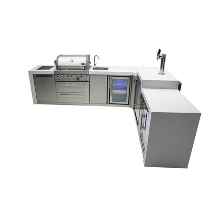 Mont Alpi 400 Deluxe BBQ Grill Island with L-Shape, Kegerator, Beverage Center & Fridge Cabinet - MAi400-D90KEGBEVFC