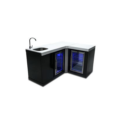 Mont Alpi Black Stainless Steel Beverage Center with 90 Degree Corner and Fridge Cabinet - MA-BEVBSS90C