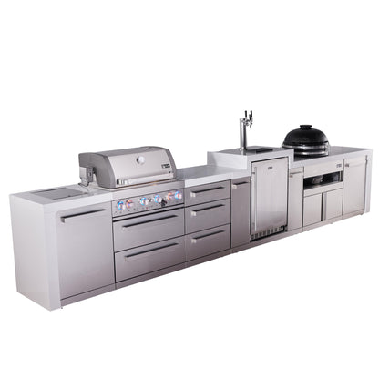 Mont Alpi 400 Deluxe BBQ Grill Island with Kegerator, Kamado Module & Extra Drawer Storage - MAi400-DKEGKAMDR