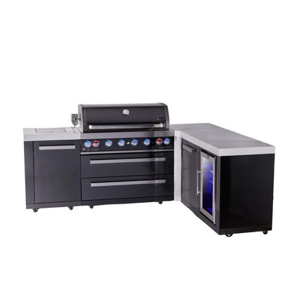 Mont Alpi 805 Black Stainless Steel BBQ Grill Island with L-Shape, Extra Storage & Fridge - MAi805-BSS90FCXL