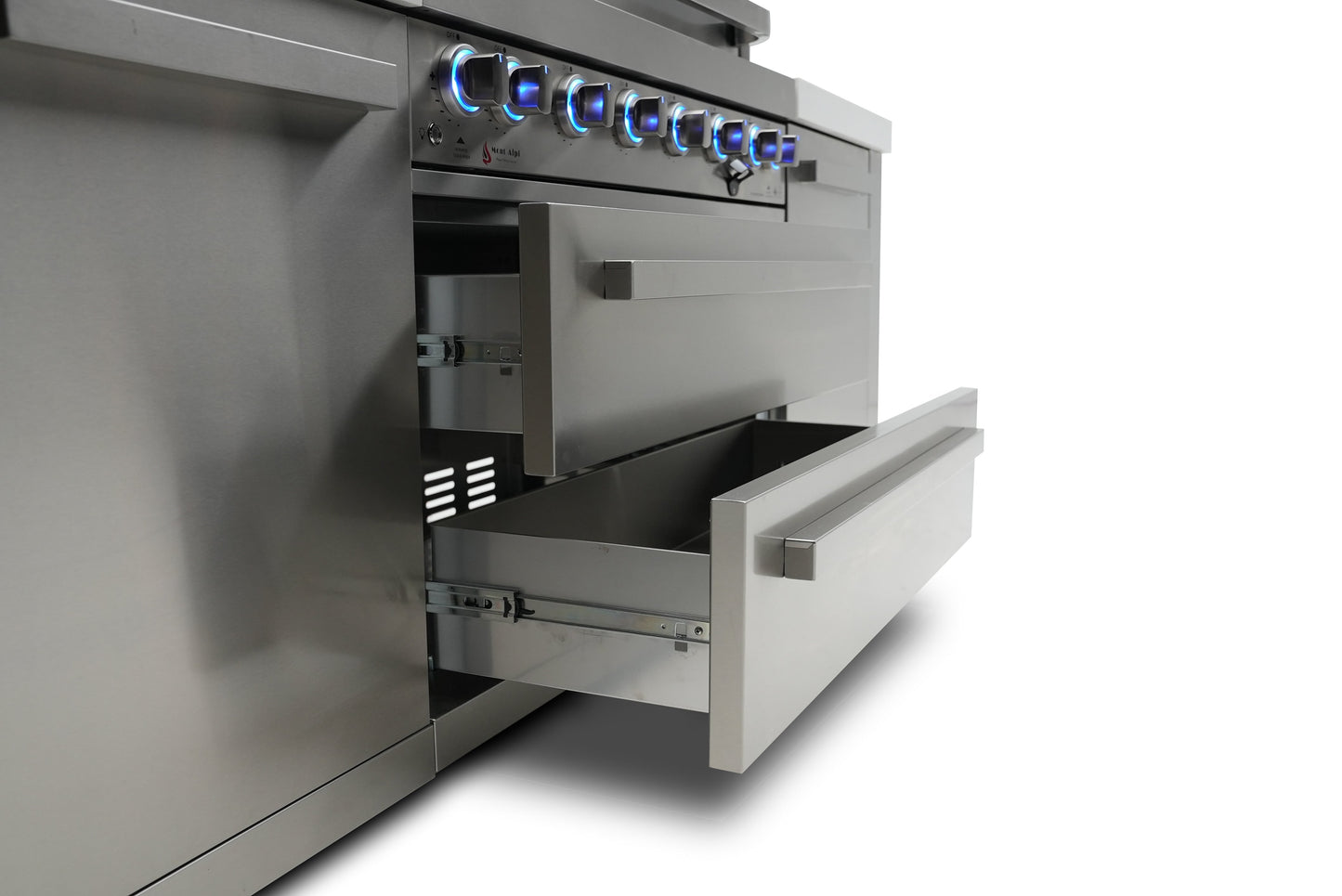 Mont Alpi 400 Deluxe BBQ Grill Island with Beverage Center, Extra Storage & Fridge - MAi400-DBEVFCXL