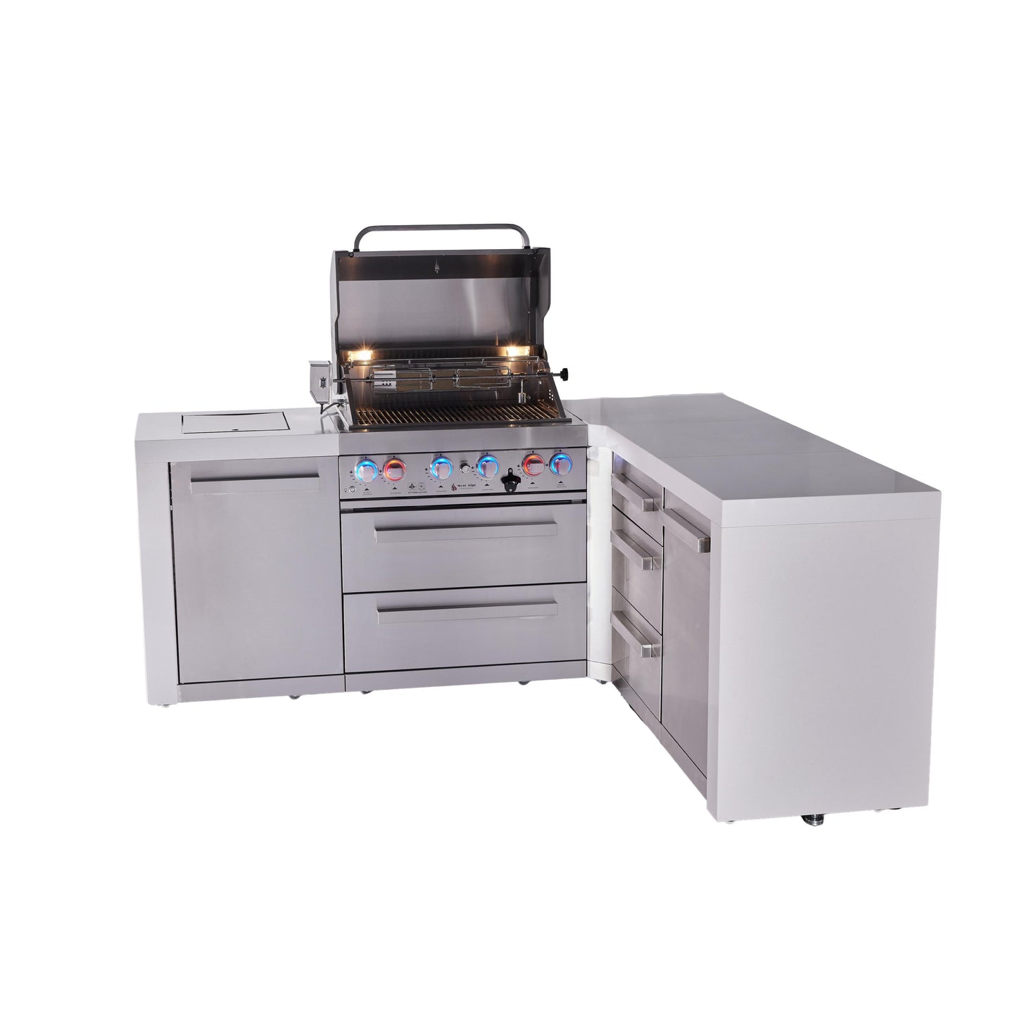 Mont Alpi 400 Deluxe BBQ Grill Island with L-Shape & Extra Drawer Storage - MAi400-D90DR