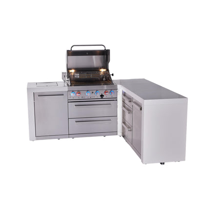 Mont Alpi 400 Deluxe BBQ Grill Island with L-Shape & Extra Drawer Storage - MAi400-D90DR