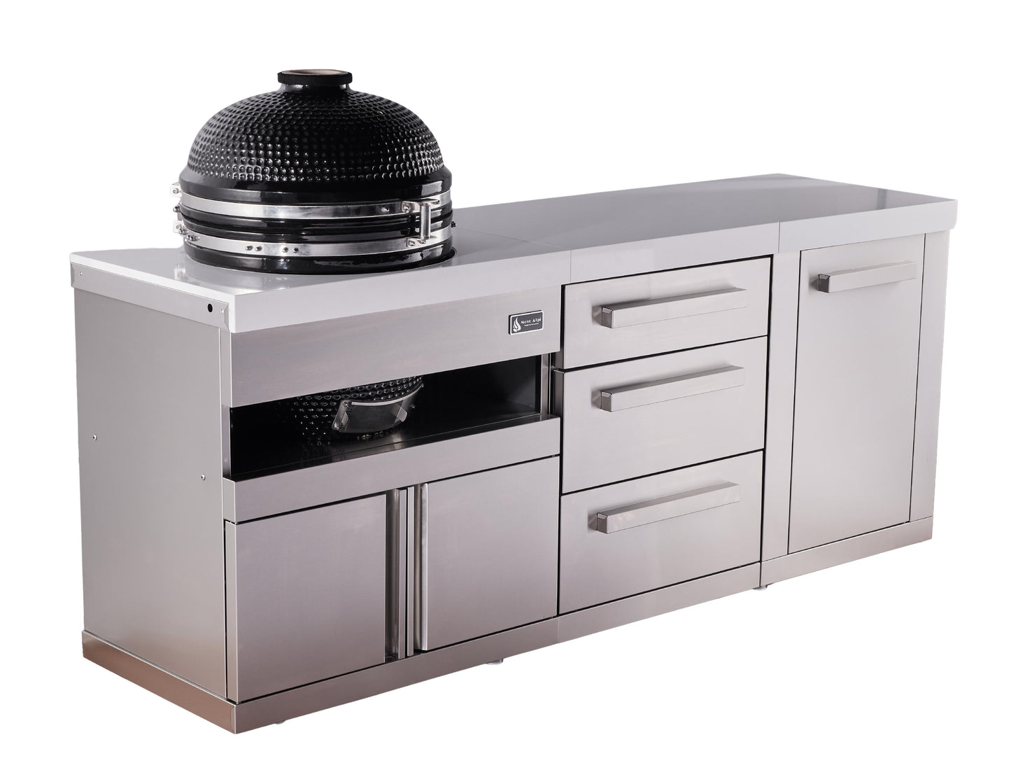 Mont Alpi Stainless Steel 18" Universal Kamado Grill Module with Extra Drawer Slides & Extra Storage Cabinet Modules - MA-KAMDRXL