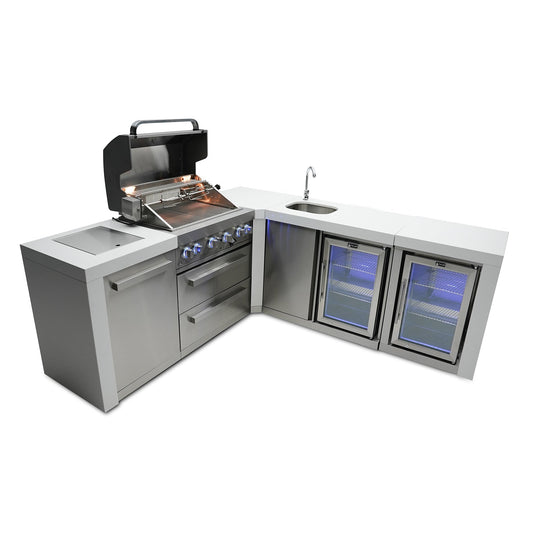 Mont Alpi 400 Deluxe BBQ Grill Island with L-Shape, Beverage Center & Fridge - MAi400-D90BEVFC