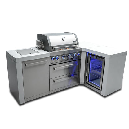 Mont Alpi 400 Deluxe BBQ Grill Island with L-Shape & Fridge Cabinet - MAi400-D90FC