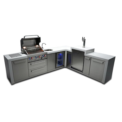 Mont Alpi 400 Deluxe BBQ Grill Island with L-Shape, Kegerator & Beverage Center - MAI400-D90KEGBEV