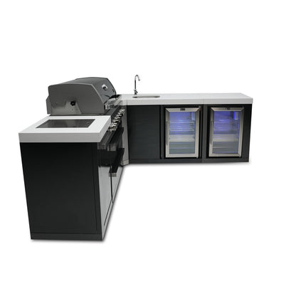 Mont Alpi 805 Black Stainless Steel BBQ Grill Island with L-Shape, Beverage Center & Fridge Cabinet - MAi805-BSS90BEVFC