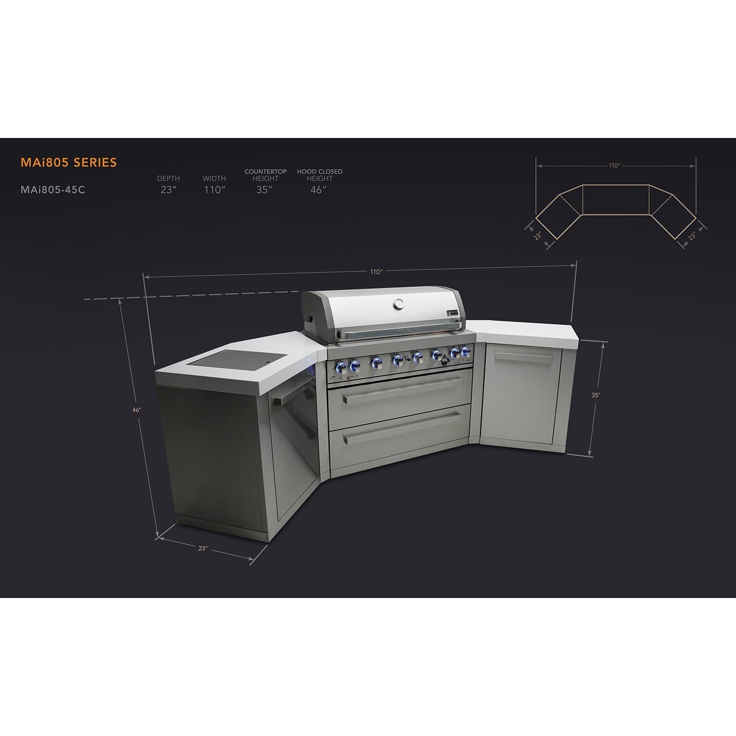 Mont Alpi 805 BBQ Grill Island with V-Shape - MAi805-45