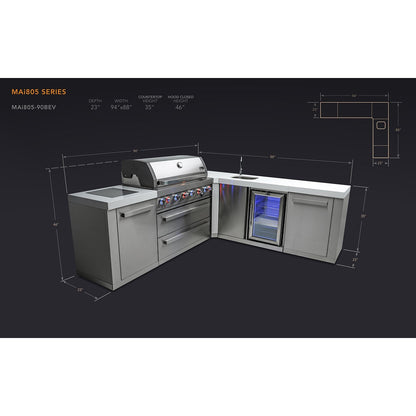 Mont Alpi 805 BBQ Grill Island with L-Shape & Beverage Center - MAi805-90BEV