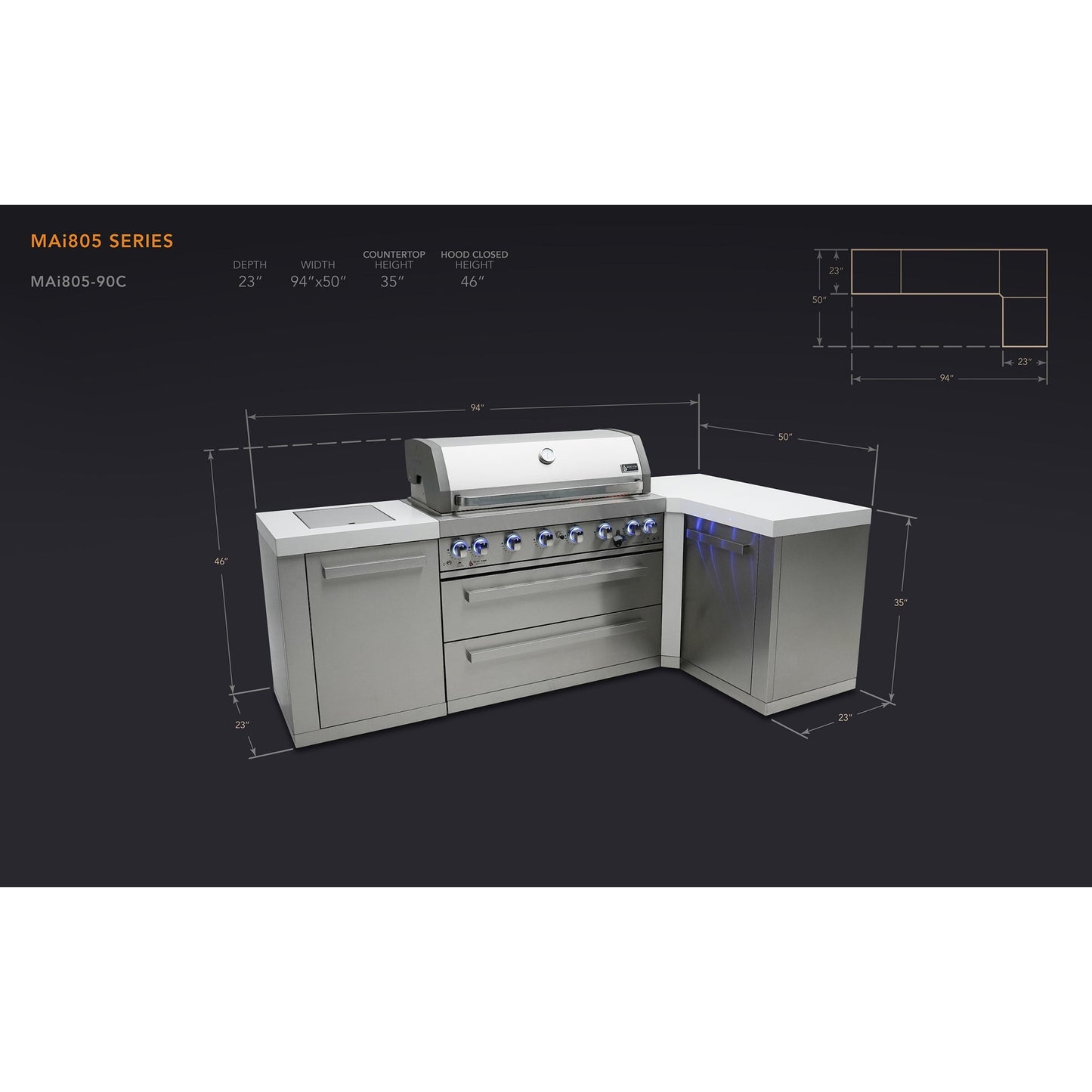 Mont Alpi 805 BBQ Grill Island with L-Shape - MAi805-90
