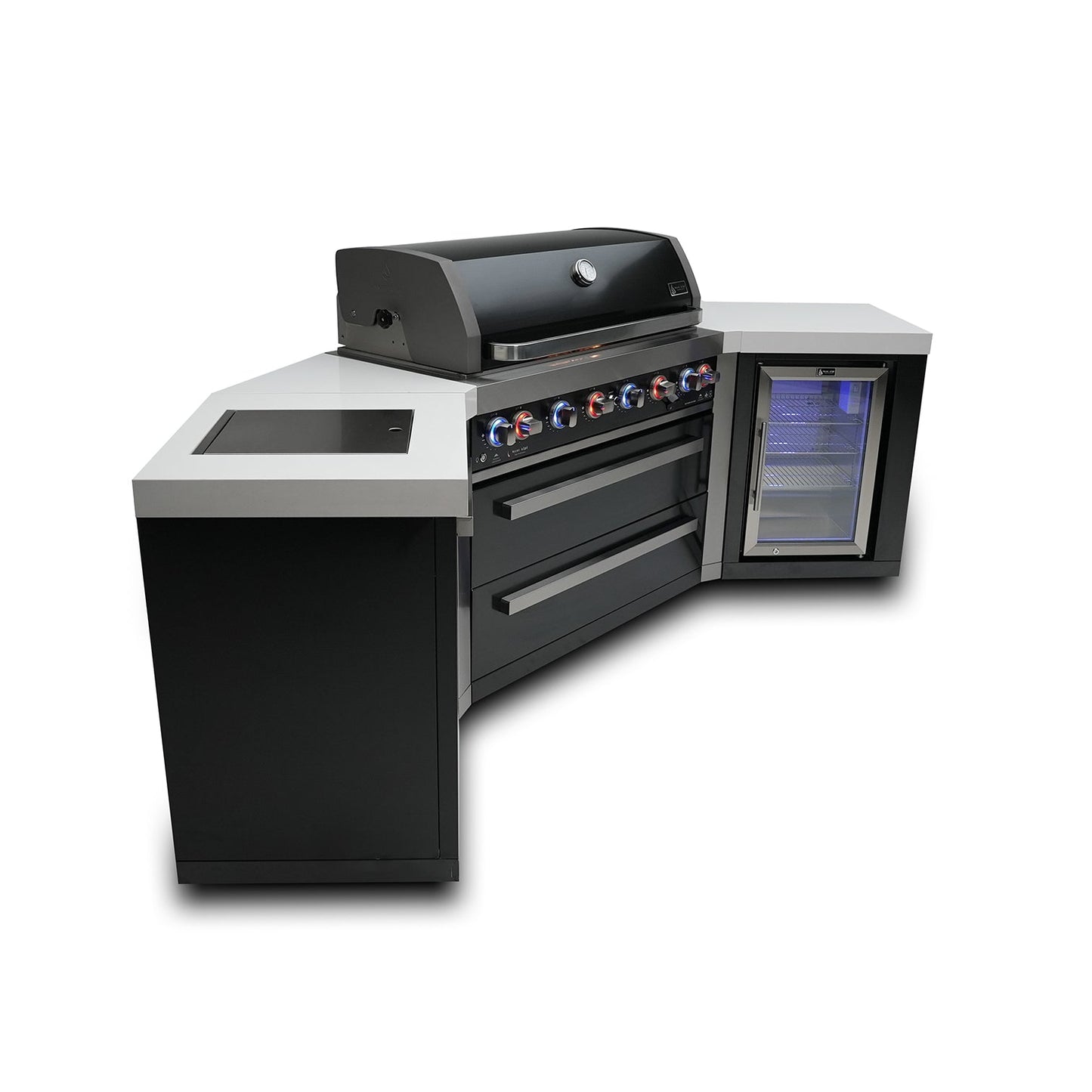 Mont Alpi 805 Black Stainless Steel BBQ Grill Island with V-Shape & Fridge - MAi805-BSS45FC