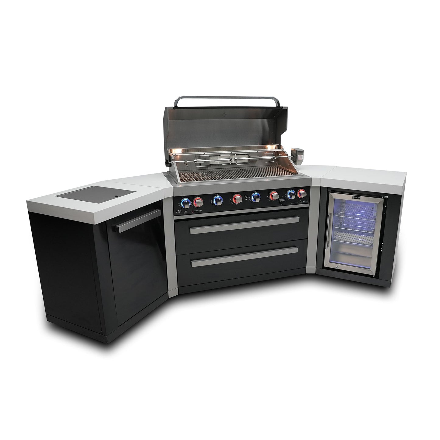 Mont Alpi 805 Black Stainless Steel BBQ Grill Island with V-Shape & Fridge - MAi805-BSS45FC