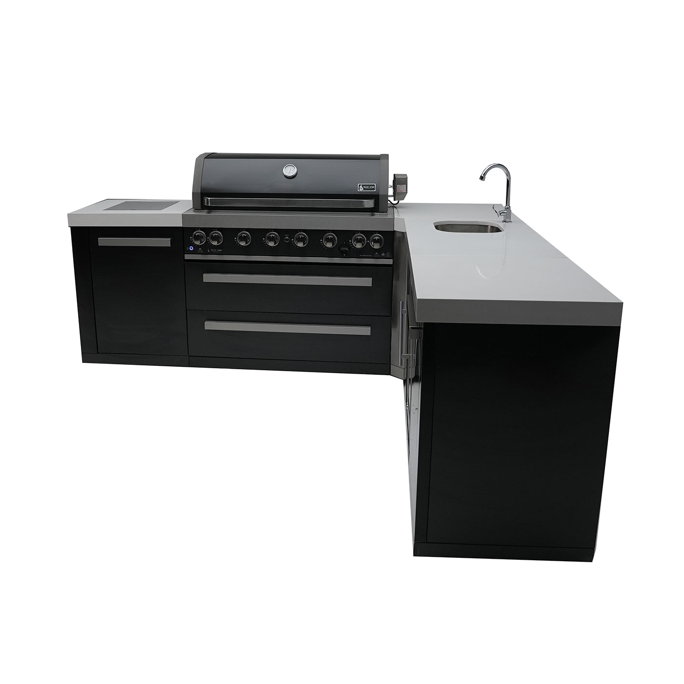Mont Alpi 805 Black Stainless Steel BBQ Grill Island with L-Shape & Beverage Center - MAi805-BSS90BEV