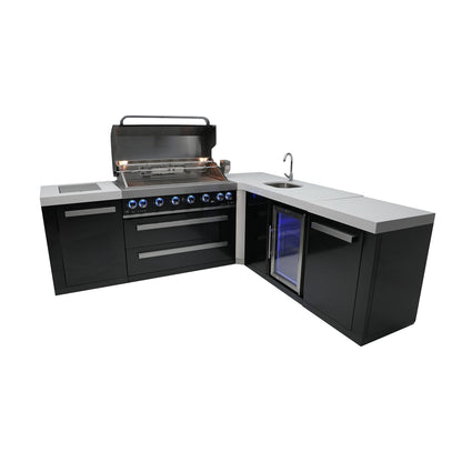 Mont Alpi 805 Black Stainless Steel BBQ Grill Island with L-Shape & Beverage Center - MAi805-BSS90BEV