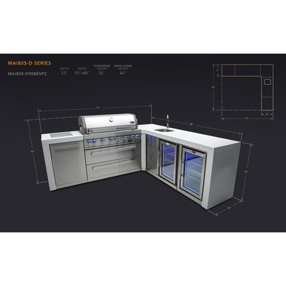 Mont Alpi 805 Deluxe BBQ Grill Island with L-Shape Beverage Center & Fridge - MAi805-D90BEVFC