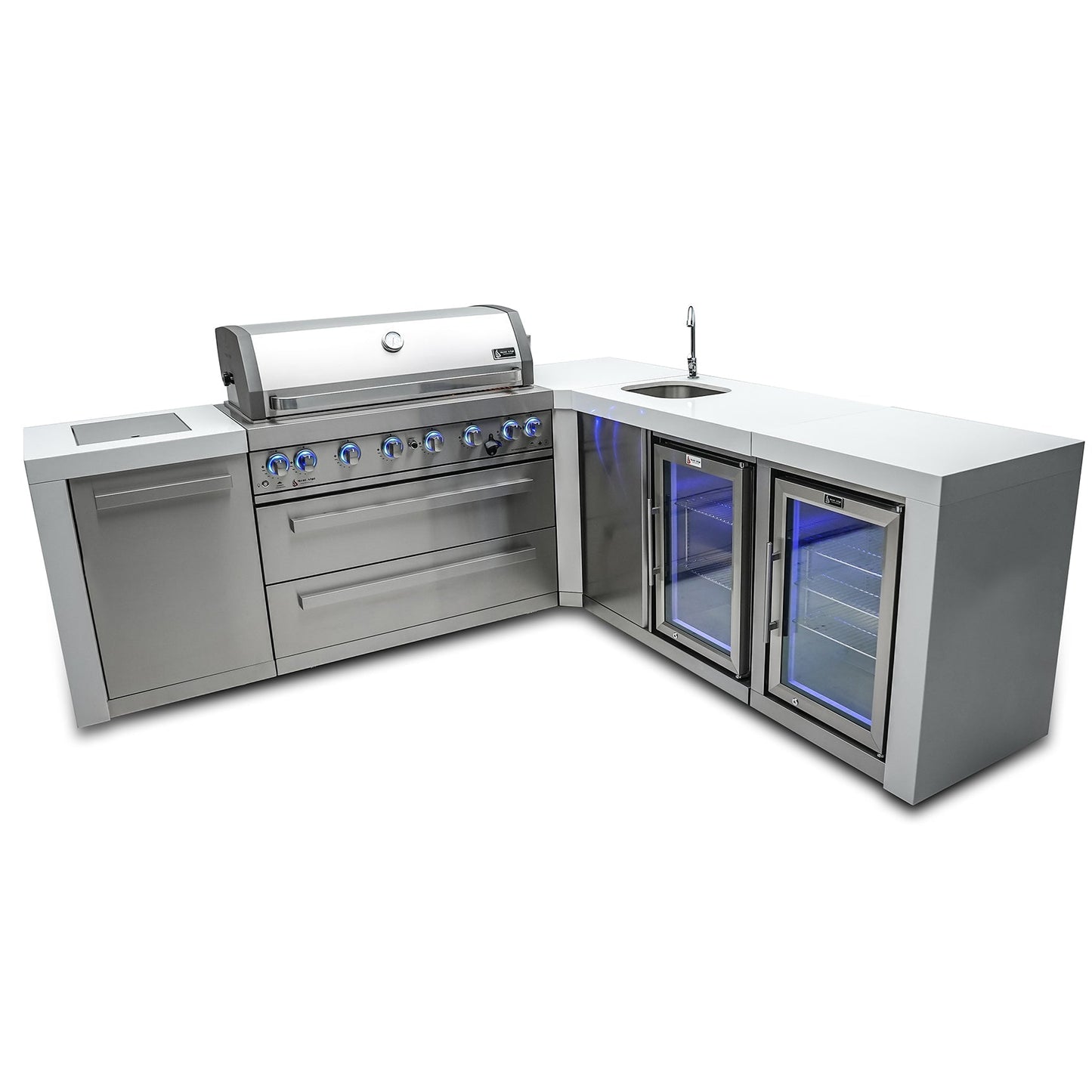 Mont Alpi 805 Deluxe BBQ Grill Island with L-Shape Beverage Center & Fridge - MAi805-D90BEVFC