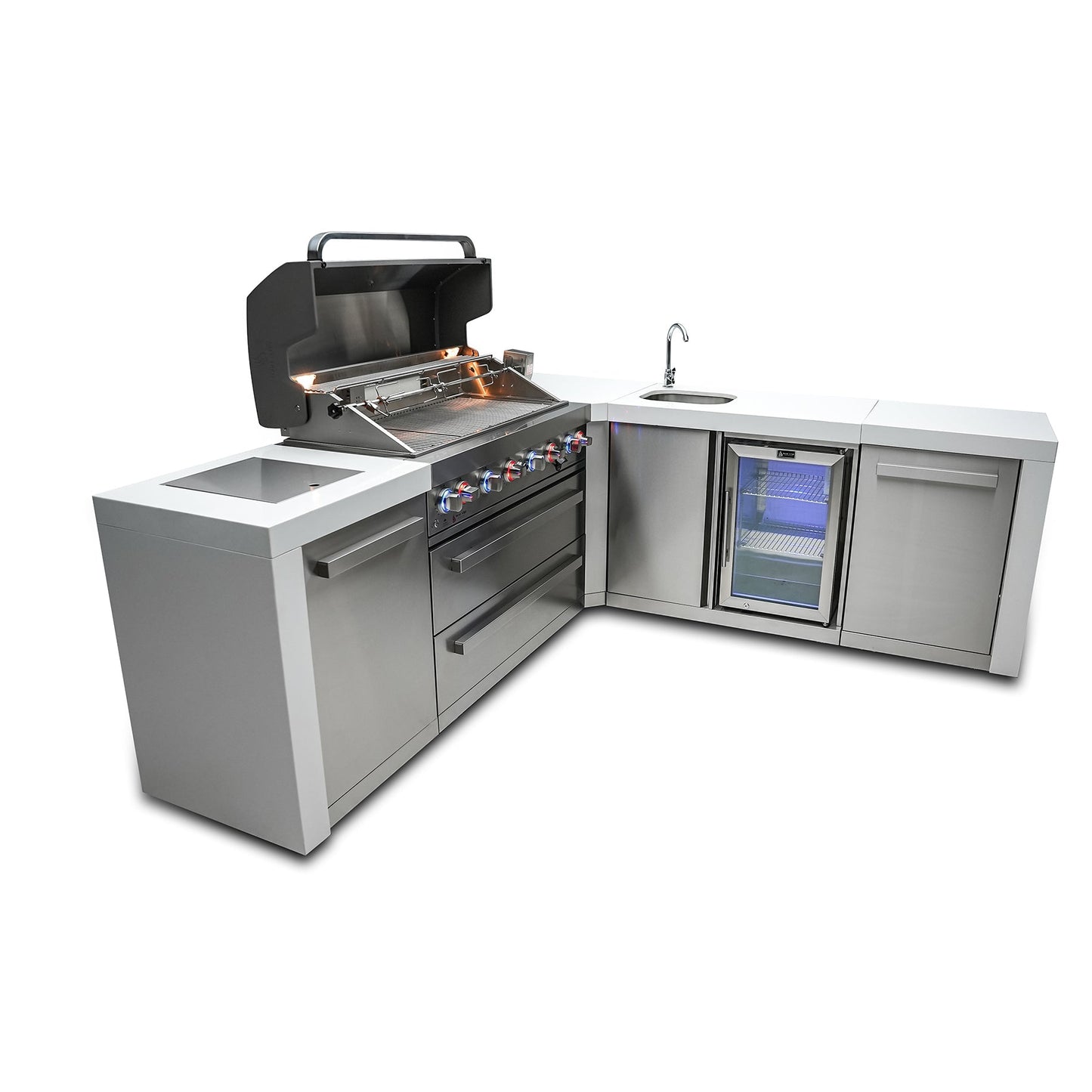 Mont Alpi 805 Deluxe BBQ Grill Island with L-Shape & Beverage Center - MAi805-D90BEV