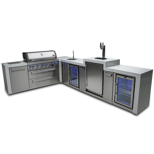 Mont Alpi 805 Deluxe BBQ Grill Island with L-Shape, Kegerator, Beverage Center & Fridge Cabinet - MAi805-D90KEGBEVFC