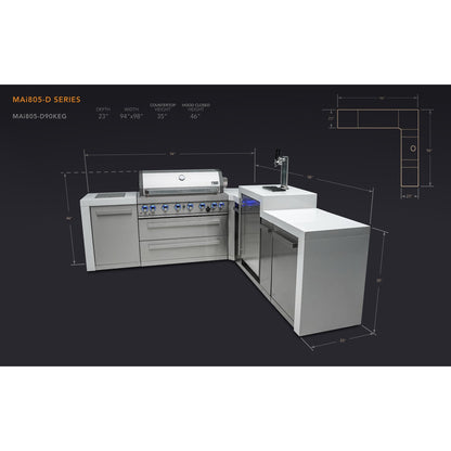 Mont Alpi 805 Deluxe BBQ Grill Island with L-Shape & Kegerator - MAi805-D90KEG