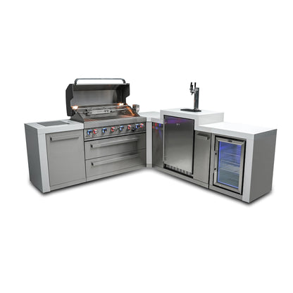 Mont Alpi 805 Deluxe BBQ Grill Island with L-Shape, Kegerator & Fridge Cabinet - MAi805-D90KEGFC
