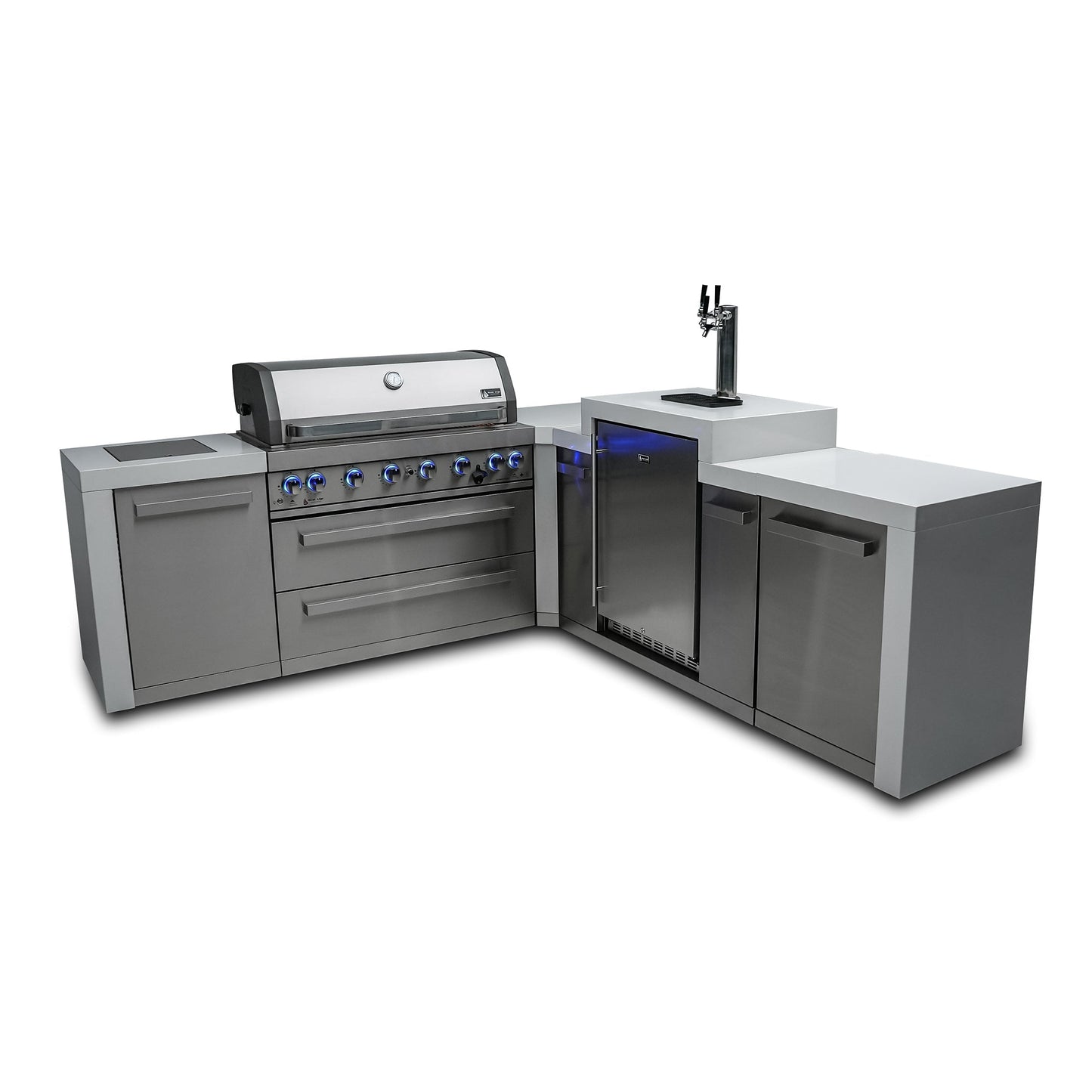 Mont Alpi 805 Deluxe BBQ Grill Island with L-Shape & Kegerator - MAi805-D90KEG