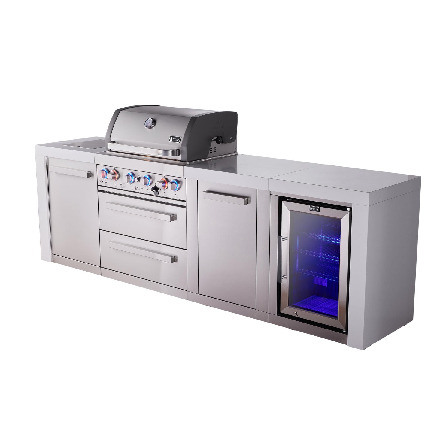 Mont Alpi 400 Deluxe BBQ Grill Island with Extra Storage & Fridge - MAi400-DFCXL