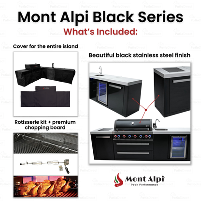 Mont Alpi 805 Black Stainless Steel BBQ Grill Island with L-Shape - MAi805-BSS90C
