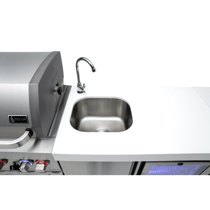 Mont Alpi 805 Black Stainless Steel BBQ Grill Island with L-Shape, Beverage Center, Extra Drawer Storage & Fridge - MAi805-BSS90BEVFCDR (PREORDER - Est. Ship Date Dec 15)