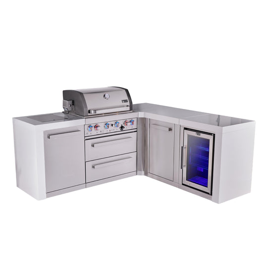 Mont Alpi 400 Deluxe BBQ Grill Island with L-Shape, Extra Storage & Fridge - MAi400-D90FCXL