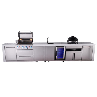 Mont Alpi 400 Deluxe BBQ Grill Island with Beverage Center, Kamado Module & Extra Storage - MAi400-DBEVKAMXL