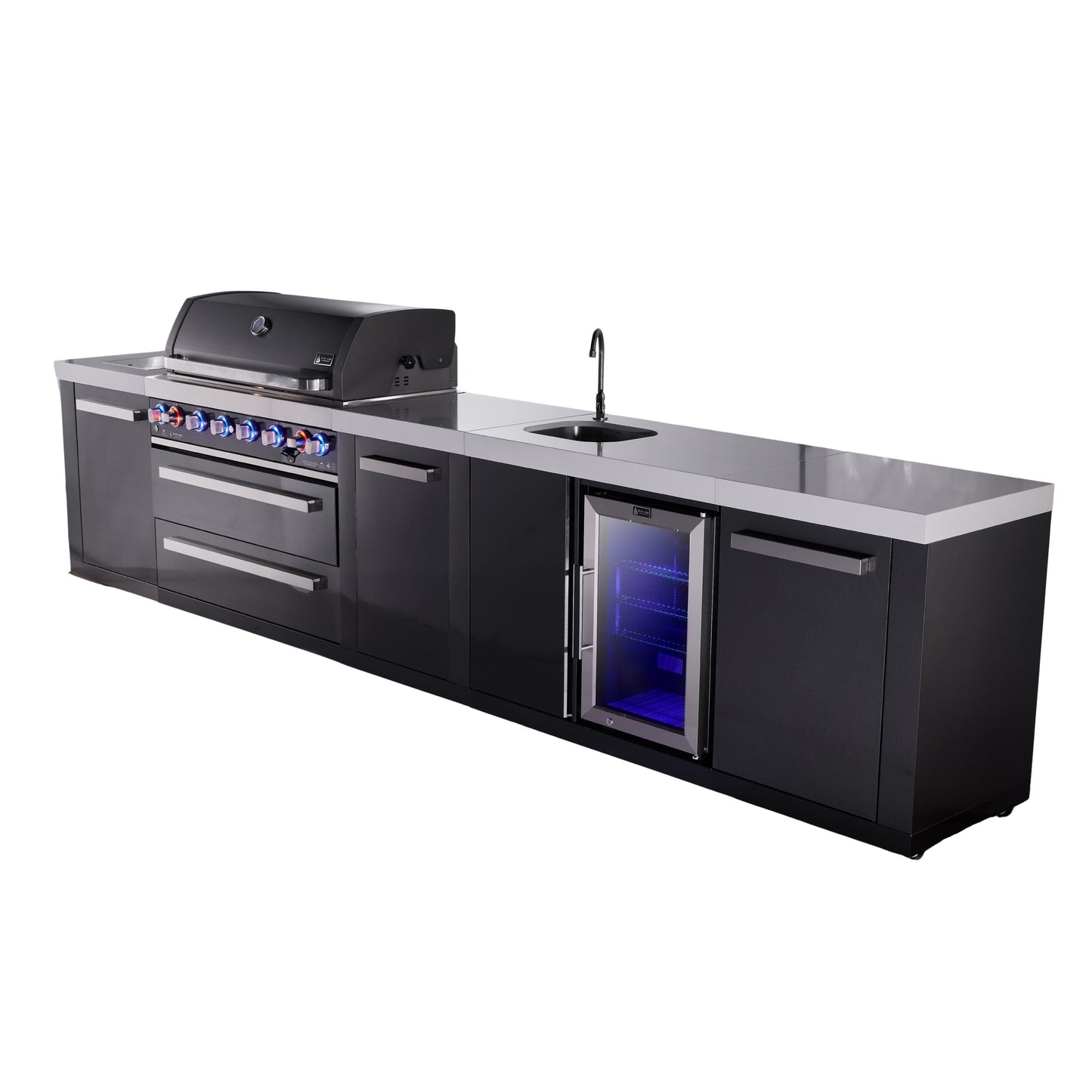 Mont Alpi 805 Black Stainless Steel BBQ Grill Island with Beverage Center & Extra Storage - MAi805-BSSBEVXL