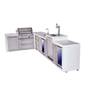 Mont Alpi 400 Deluxe BBQ Grill Island with L-Shape, Beverage Center, Kegerator, Extra Drawer Storage & Fridge - MAi400-D90KEGBEVFCDR