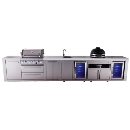 Mont Alpi 400 Deluxe BBQ Grill Island with Beverage Center, Kamado Module, Extra Storage & Fridge - MAi400-DBEVFCKAMXL