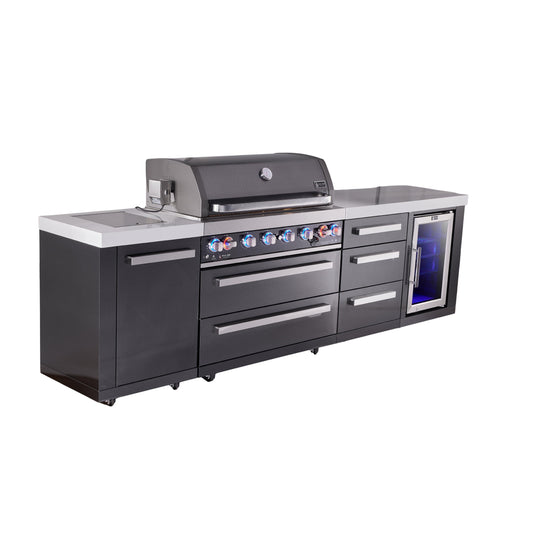 Mont Alpi 805 Black Stainless Steel BBQ Grill Island with Extra Drawer Storage & Fridge - MAi805-BSSDRFC (PREORDER - Est. Ship Date Dec 15)