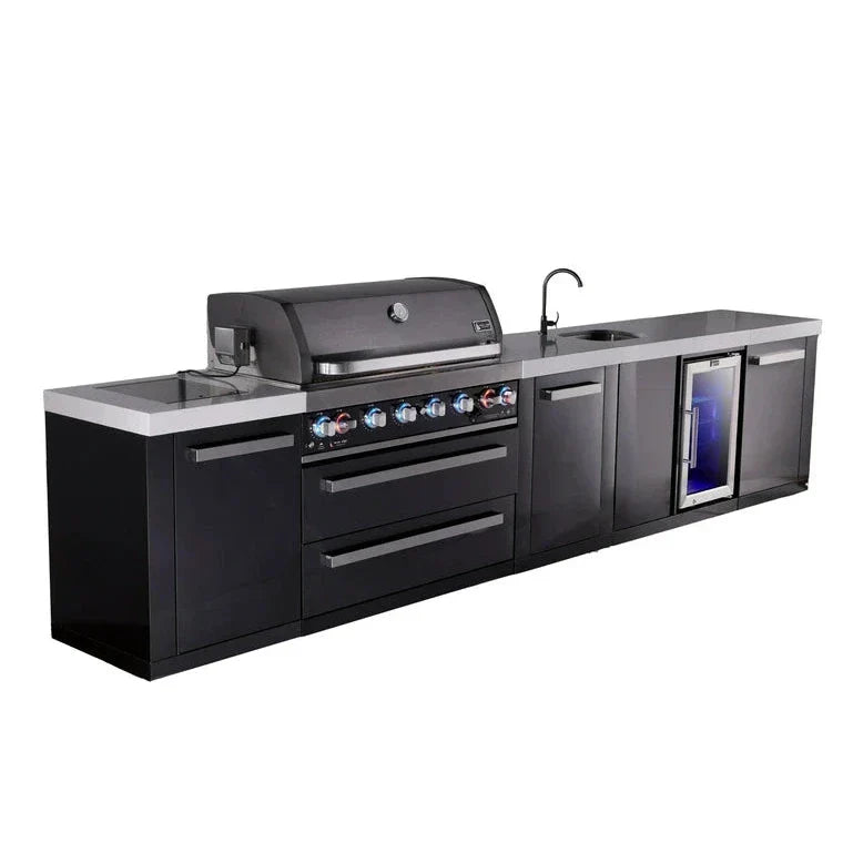 Mont Alpi 805 Black Stainless Steel BBQ Grill Island with Beverage Center & Extra Storage - MAi805-BSSBEVXL