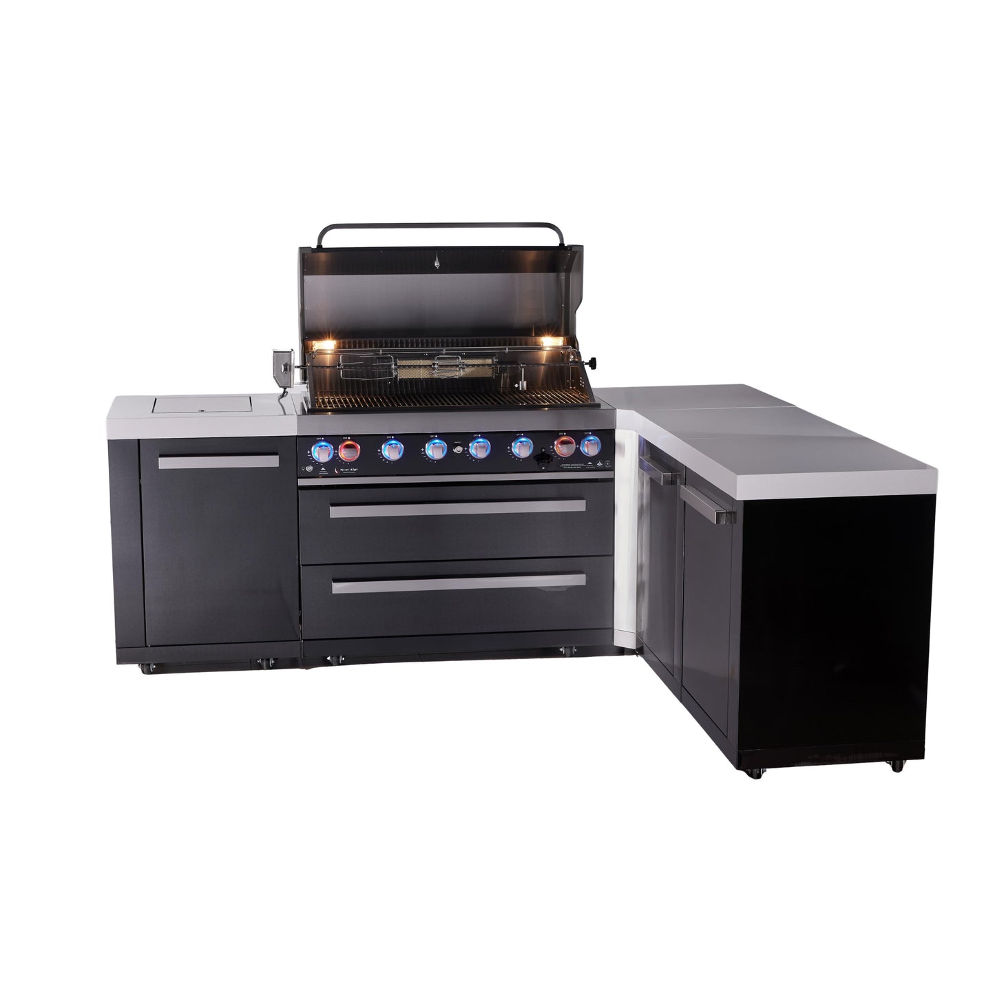 Mont Alpi 805 Black Stainless Steel BBQ Grill Island with L-Shape & Extra Storage - MAi805-BSS90XL